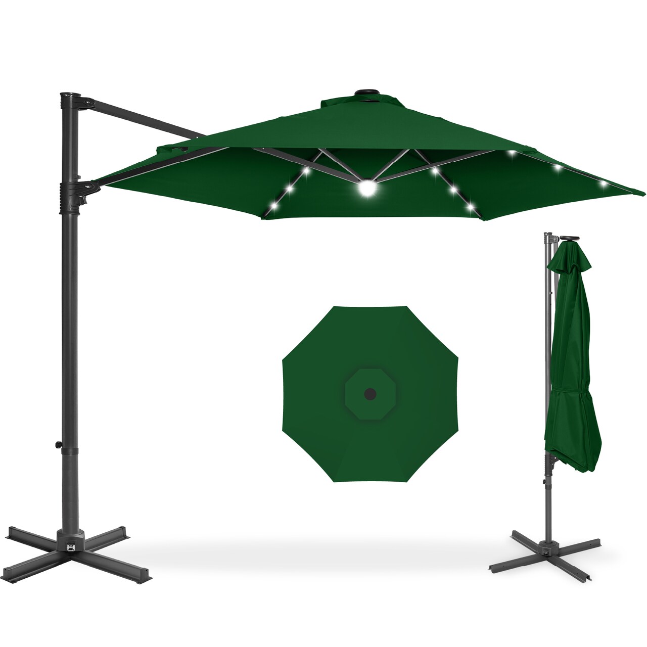 Best Choice Products 10ft 360° Rotating Cantilever Easy Auto Open Patio Umbrella w/ Solar LED Lights